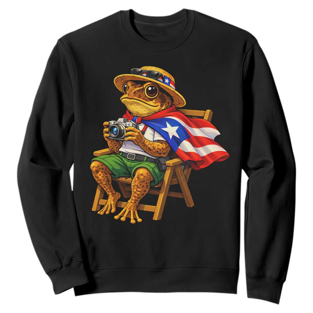 Funny Coqui Frog Puerto Rico Flag Sweatshirt Puerto Rican Taino Boricua Hispanic TS10 Black Print Your Wear