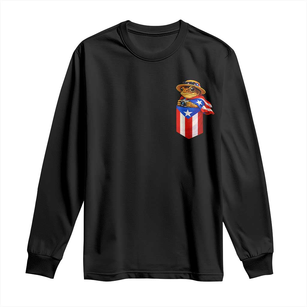 Funny Coqui Frog Puerto Rico Flag Long Sleeve Shirt Puerto Rican Taino Buricua Pocket Borinquen TS10 Black Print Your Wear