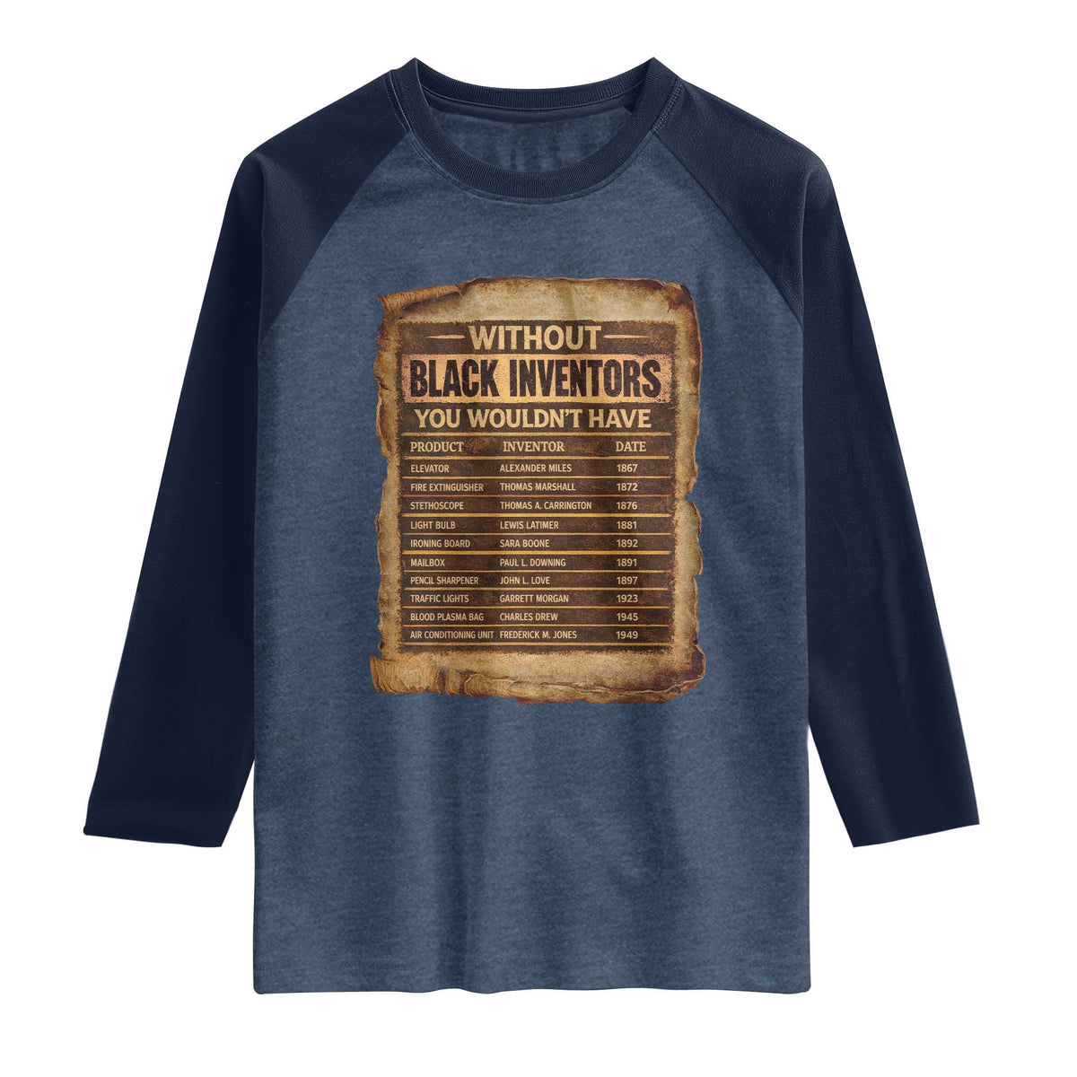 Black Inventors Raglan Shirt Afro African Melanin Black History Month Juneteenth TS10 Heather Denim Navy Print Your Wear