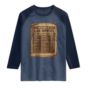 Black Inventors Raglan Shirt Afro African Melanin Black History Month Juneteenth TS10 Heather Denim Navy Print Your Wear