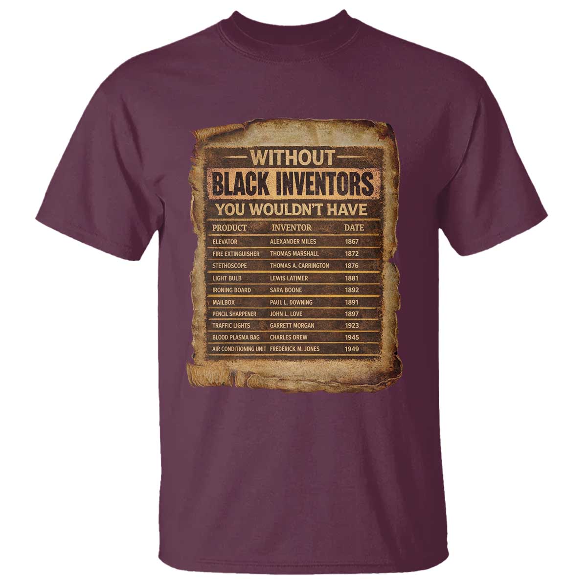 Black Inventors T Shirt Afro African Melanin Black History Month Juneteenth TS10 Maroon Print Your Wear