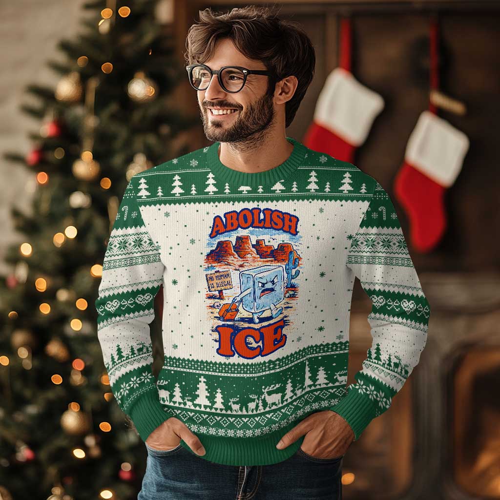 Abolish Ice Protest Ugly Christmas Sweater Retro Protest No Human Is Illegal TS10 Beige Green Print Your Wear
