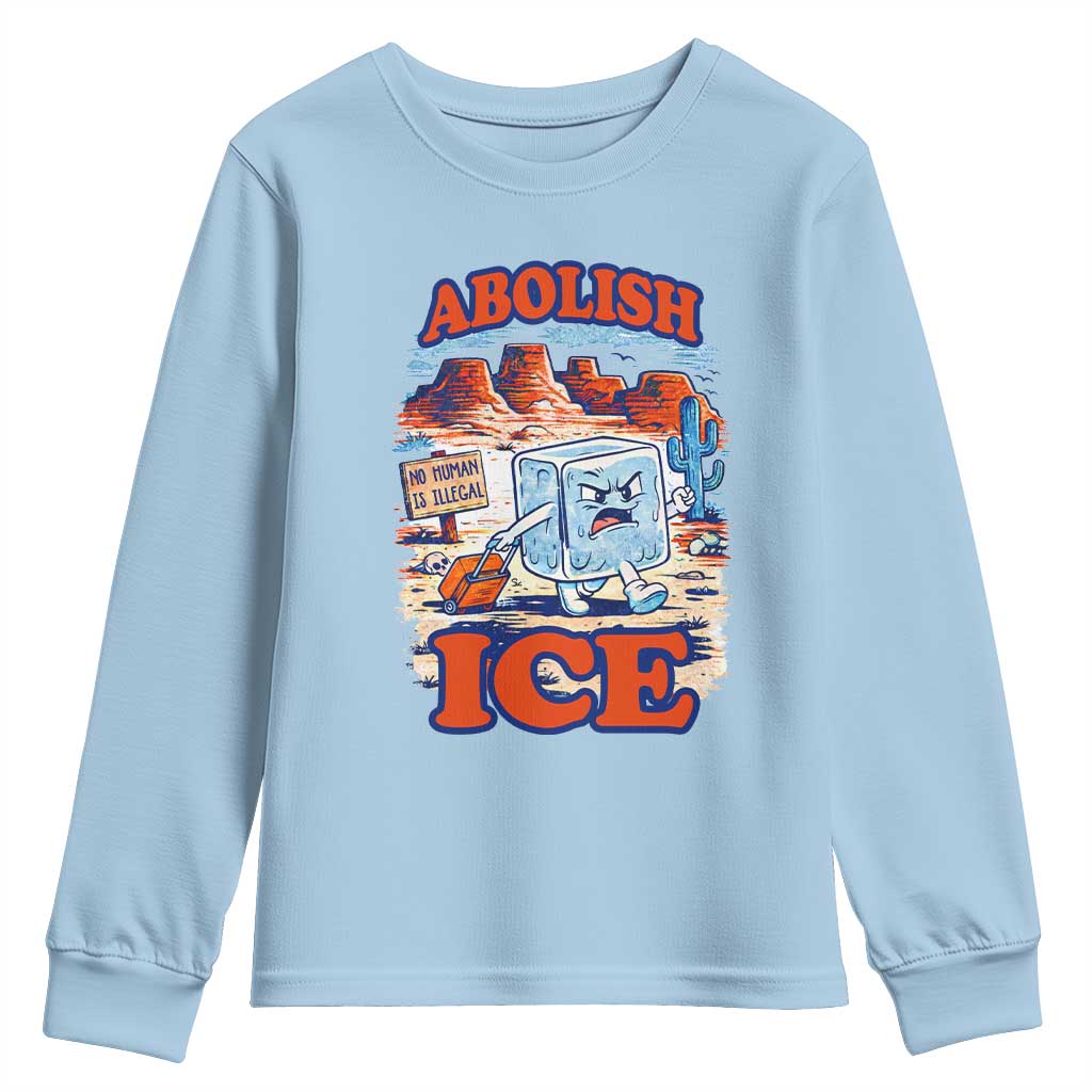 Abolish Ice Protest Youth Sweatshirt Retro Protest No Human Is Illegal TS10 Light Blue Print Your Wear