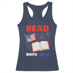 Patriotic Bookish 4th Of July Read White Blue Since 1776 Racerback Tank Top TS10 Navy Print Your Wear