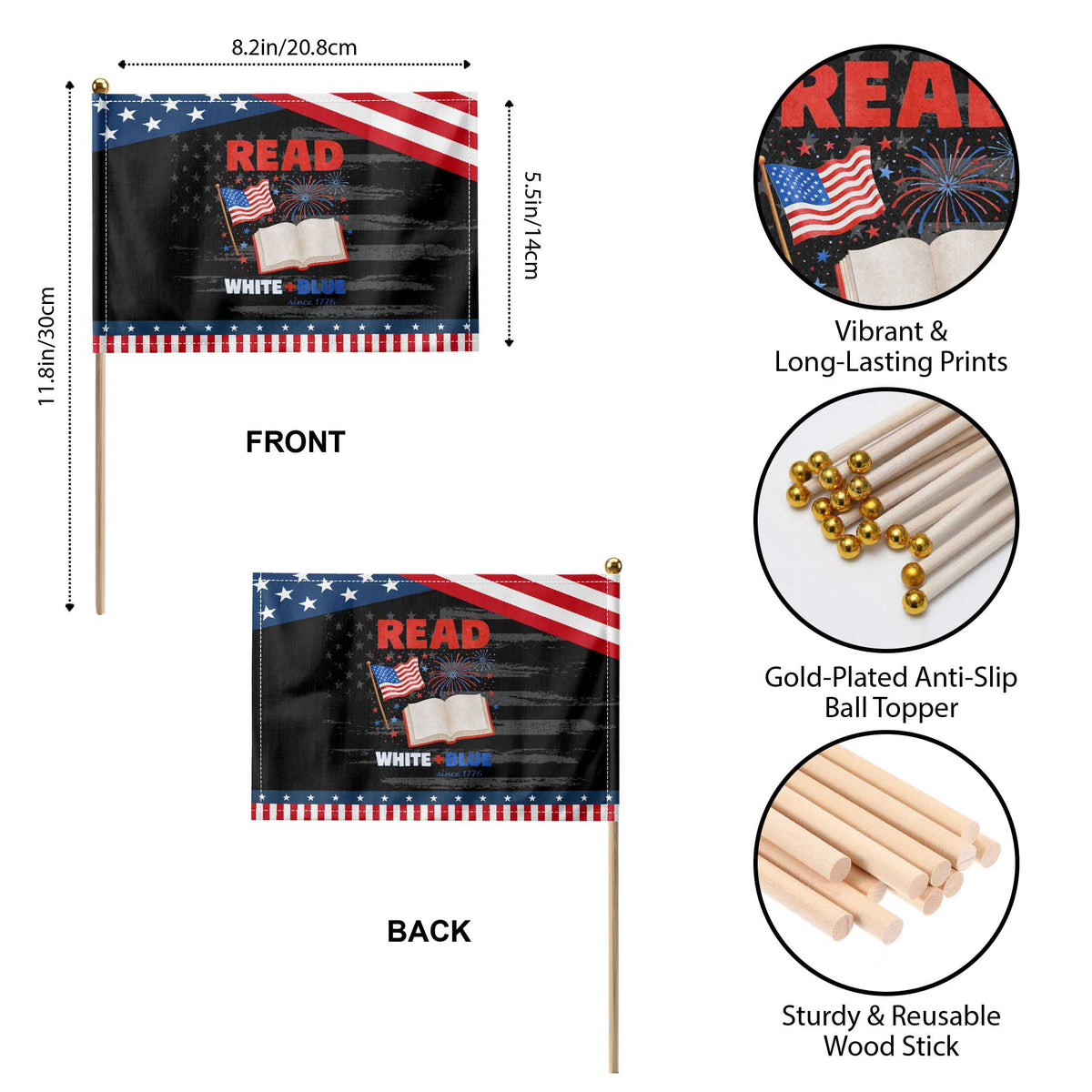 Bookish 4th Of July Read White Blue Since 1776 Patriotic Handheld Flag TS10 Print Your Wear