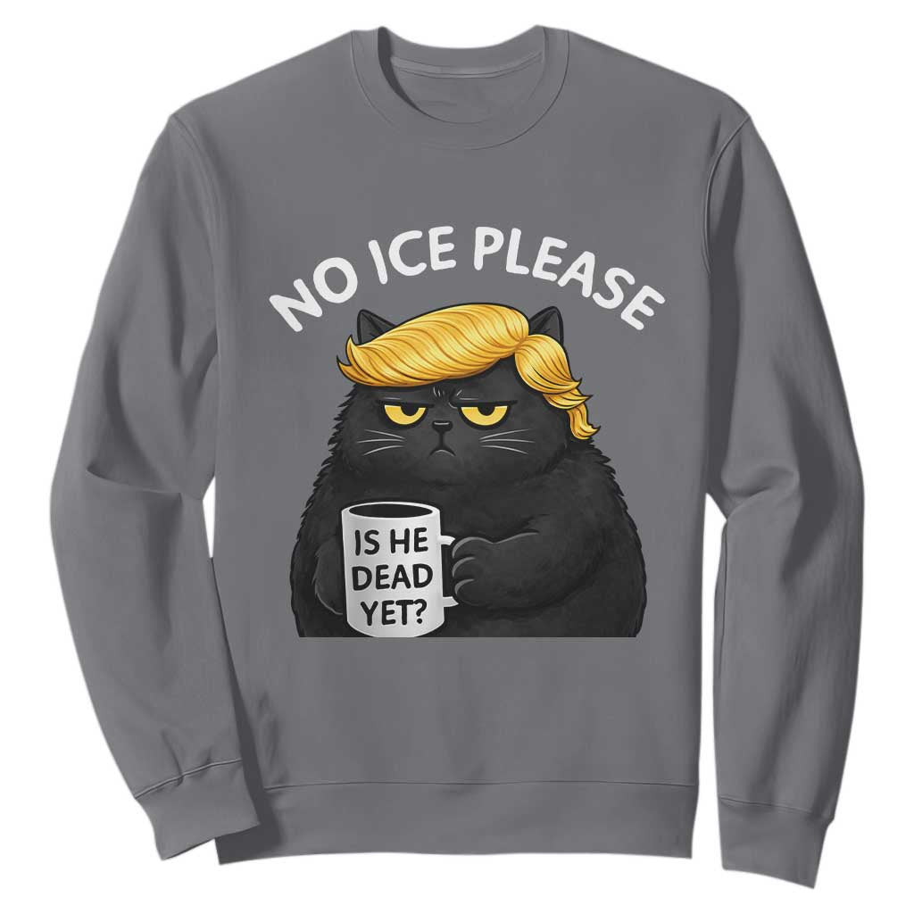 No ICE Protest Sweatshirt Is He Dead Yet Black Cat Meme TS10 Charcoal Print Your Wear