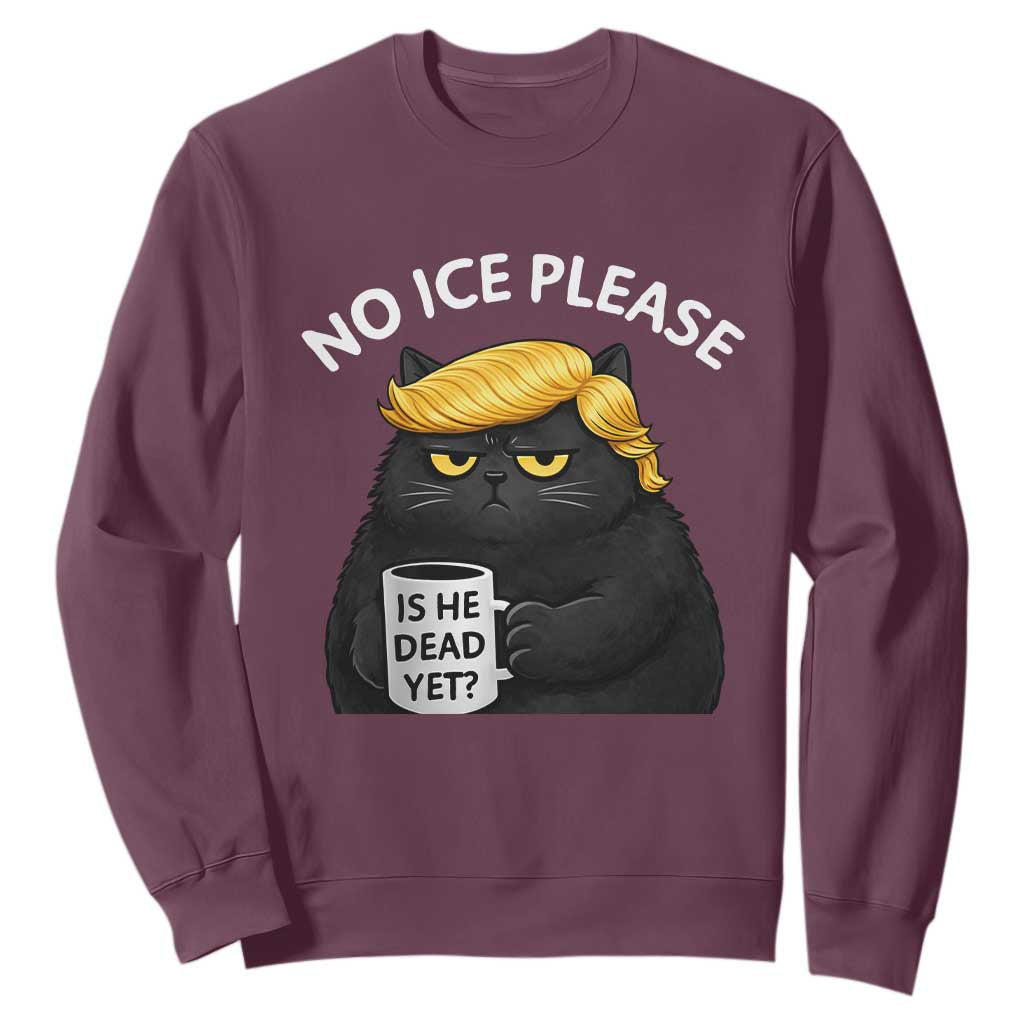 No ICE Protest Sweatshirt Is He Dead Yet Black Cat Meme TS10 Maroon Print Your Wear