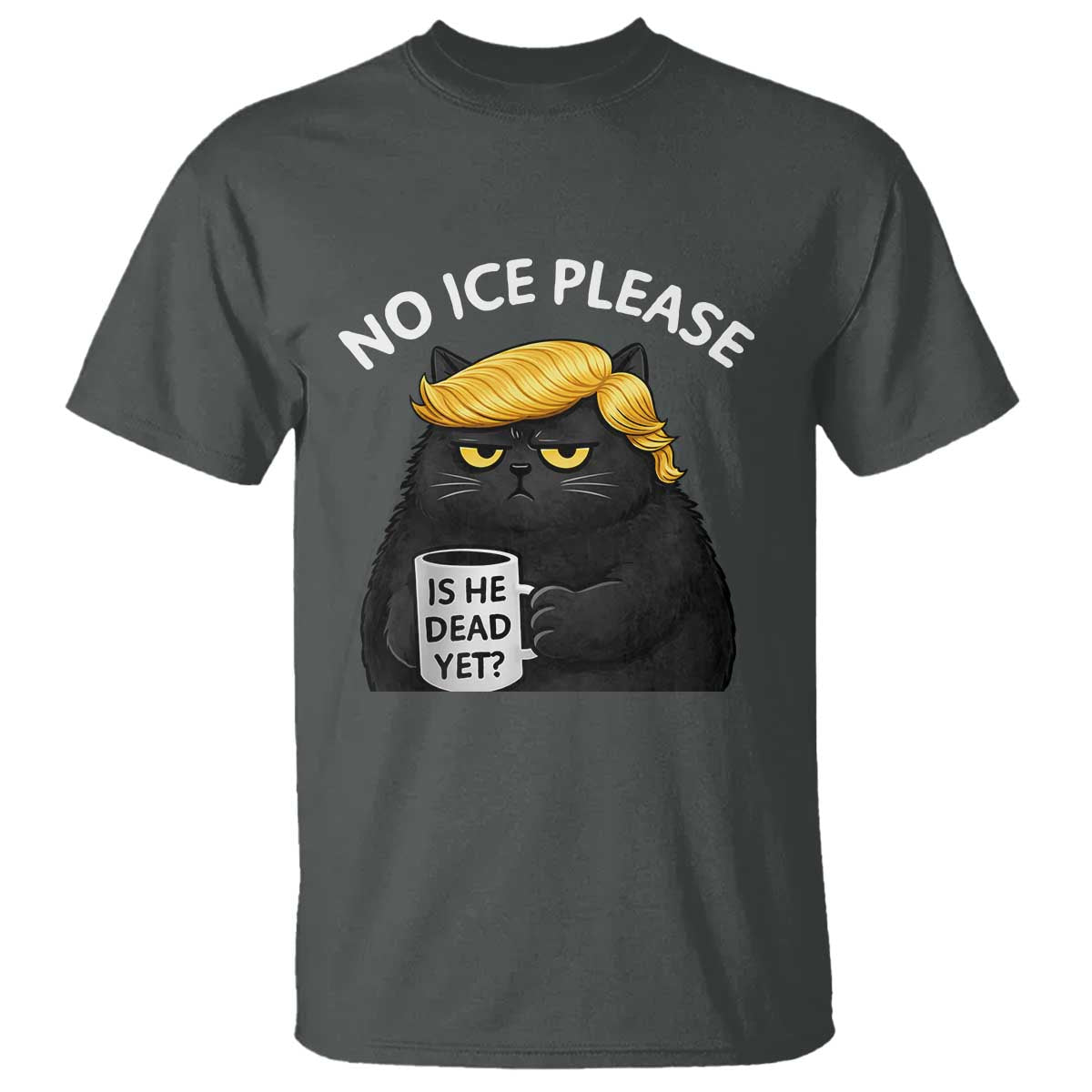 No ICE Protest T Shirt Is He Dead Yet Black Cat Meme TS10 Dark Heather Print Your Wear