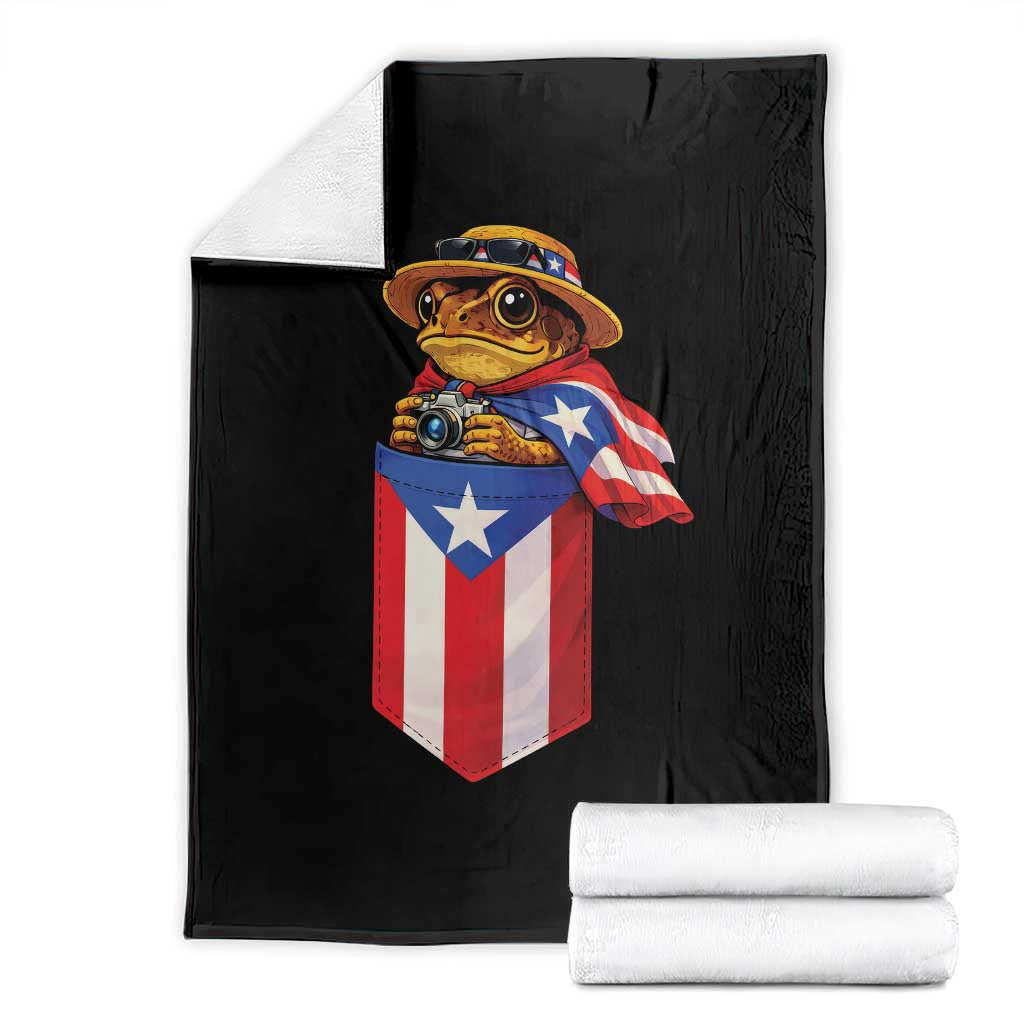Funny Coqui Frog Puerto Rico Flag Throw Blanket Puerto Rican Taino Buricua Borinquen TS10 Black Print Your Wear