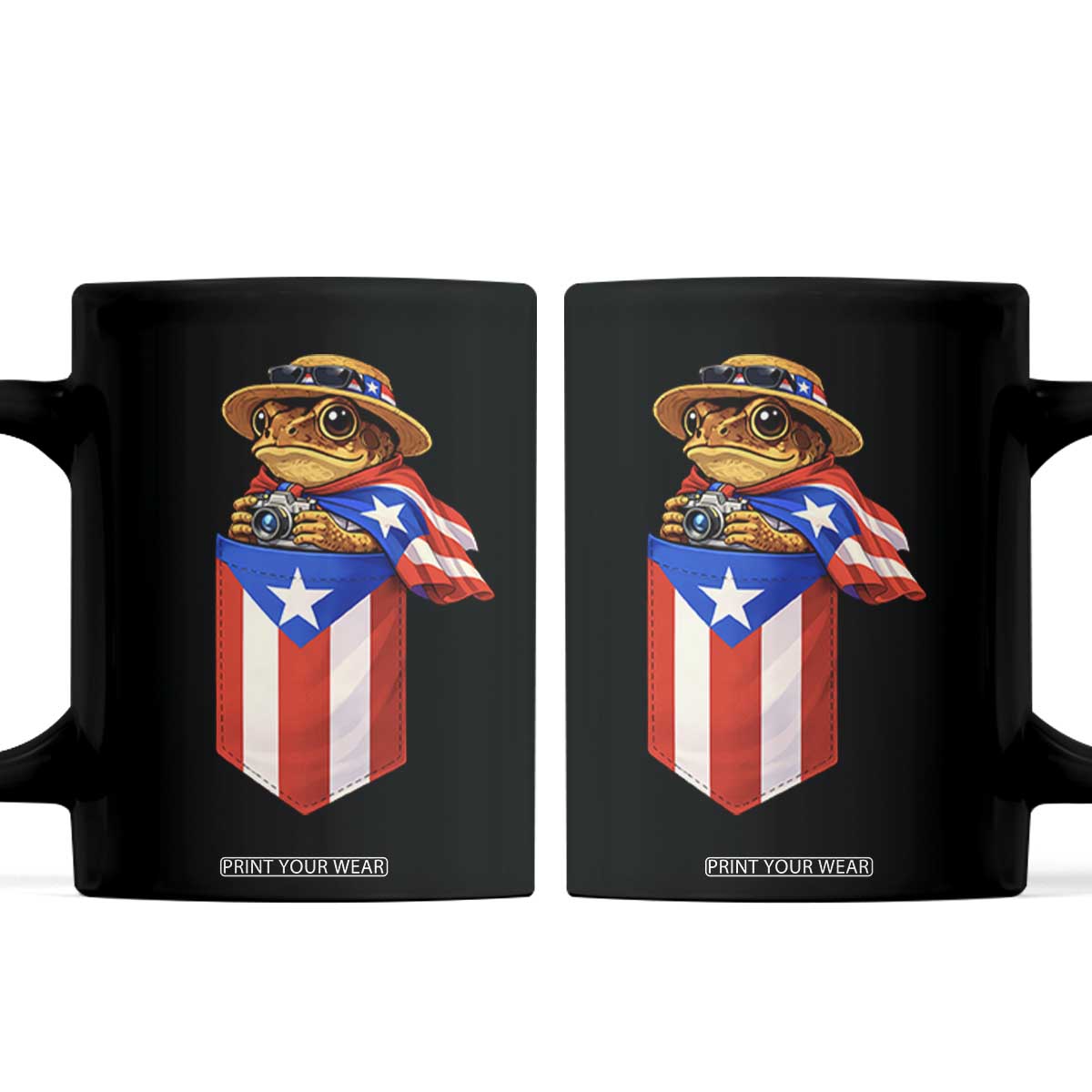 Funny Coqui Frog Puerto Rico Flag Coffee Mug Puerto Rican Taino Buricua Borinquen TS10 Black Print Your Wear
