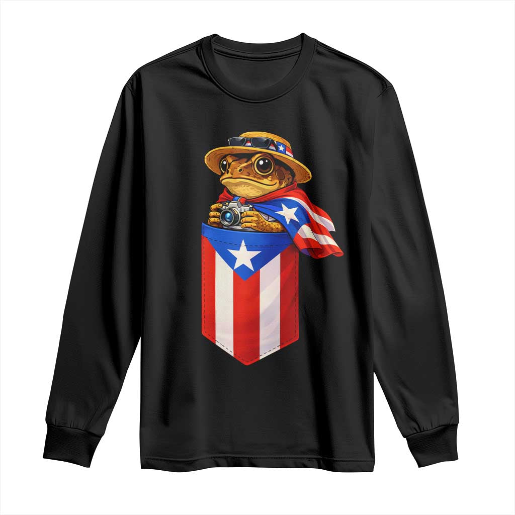 Funny Coqui Frog Puerto Rico Flag Long Sleeve Shirt Puerto Rican Taino Buricua Borinquen TS10 Black Print Your Wear