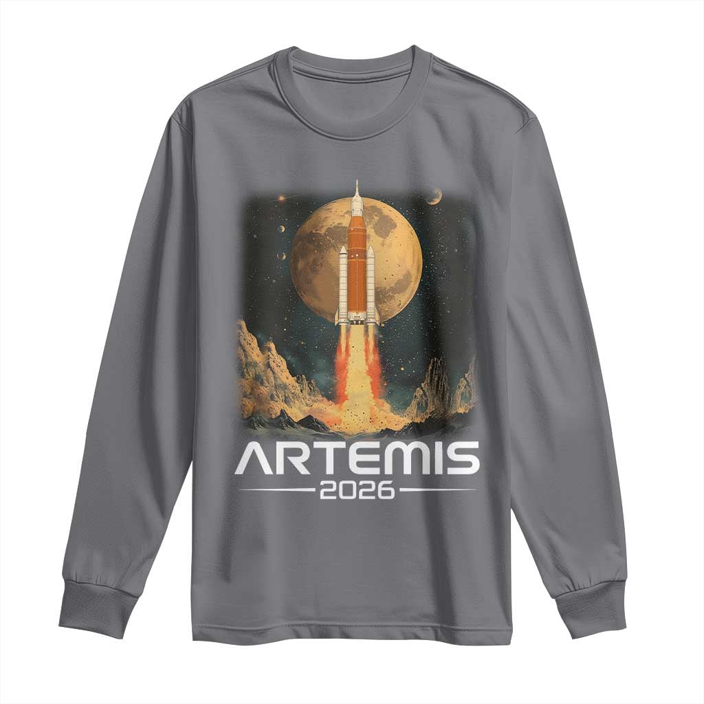 Launch To The Moon Mission Long Sleeve Shirt TS10 Charcoal Print Your Wear