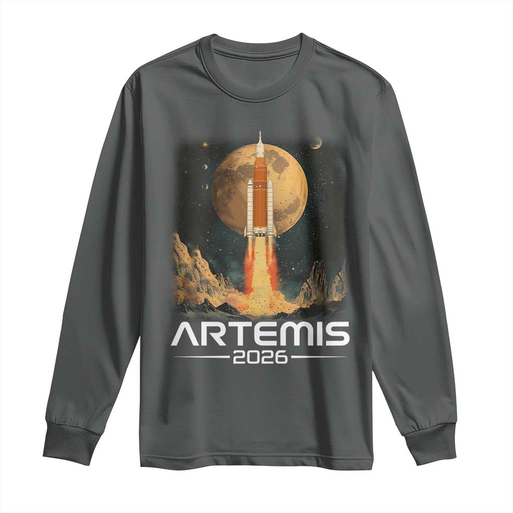 Launch To The Moon Mission Long Sleeve Shirt TS10 Dark Heather Print Your Wear