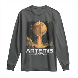 Launch To The Moon Mission Long Sleeve Shirt TS10 Dark Heather Print Your Wear