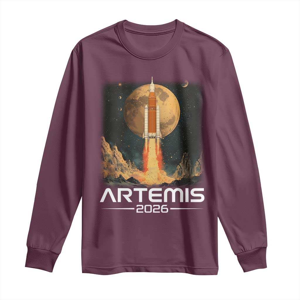 Launch To The Moon Mission Long Sleeve Shirt TS10 Maroon Print Your Wear