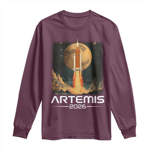 Launch To The Moon Mission Long Sleeve Shirt TS10 Maroon Print Your Wear