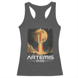 Launch To The Moon Mission Racerback Tank Top TS10 Dark Heather Print Your Wear