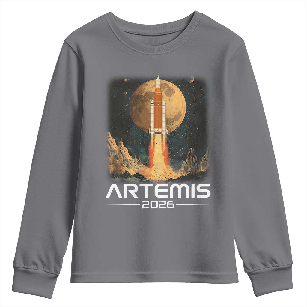Launch To The Moon Mission Youth Sweatshirt TS10 Charcoal Print Your Wear