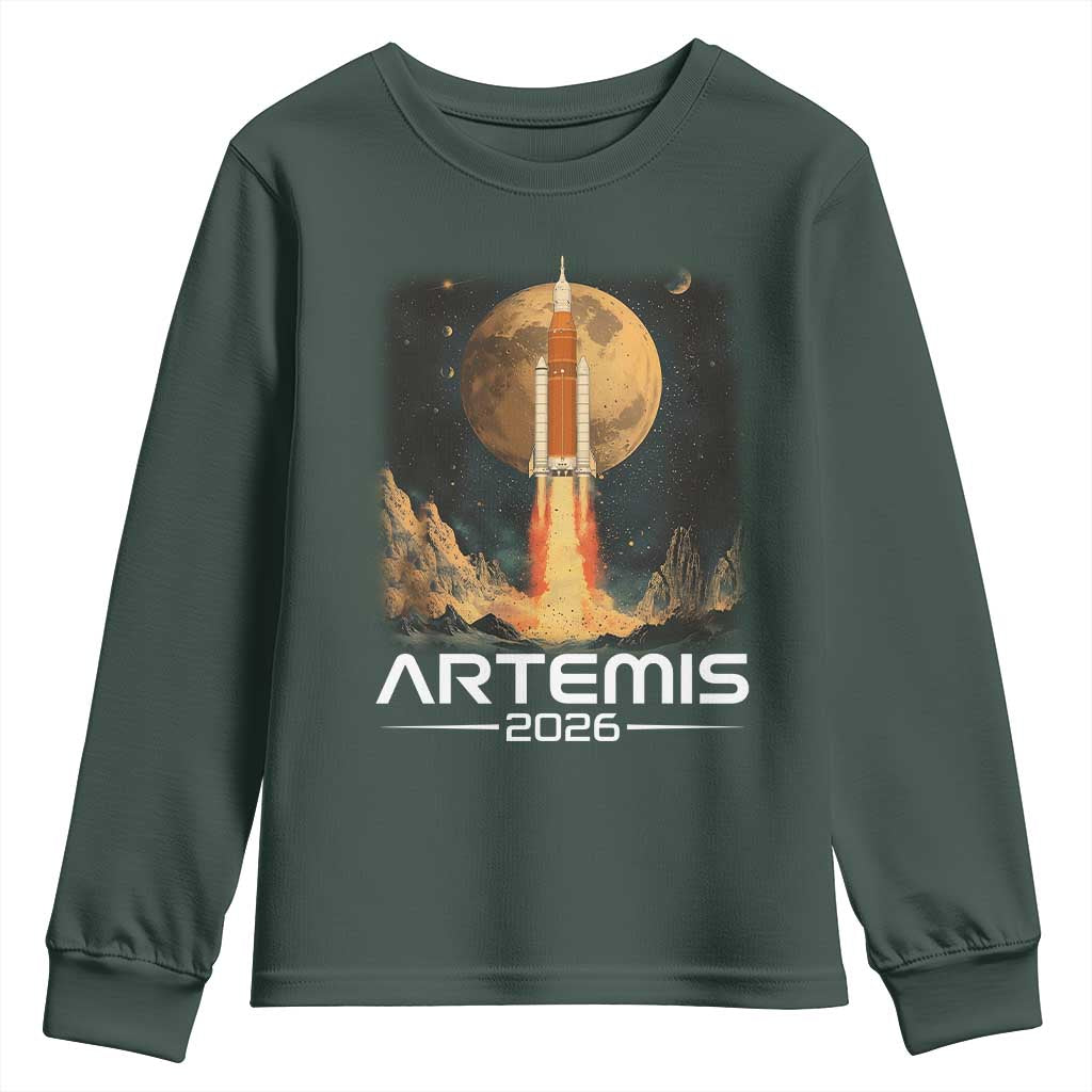 Launch To The Moon Mission Youth Sweatshirt TS10 Dark Forest Green Print Your Wear