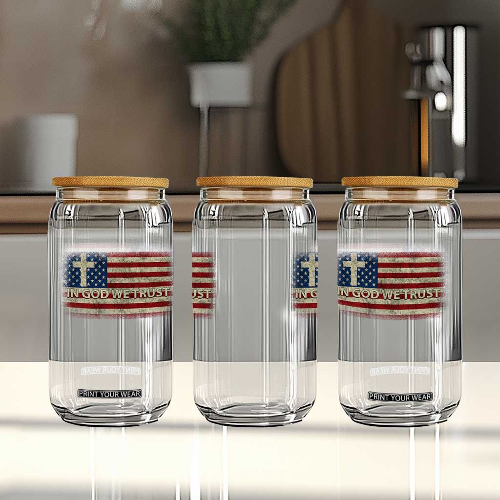 In God We Trust Christian US Flag Glass Can TS10 Print Your Wear