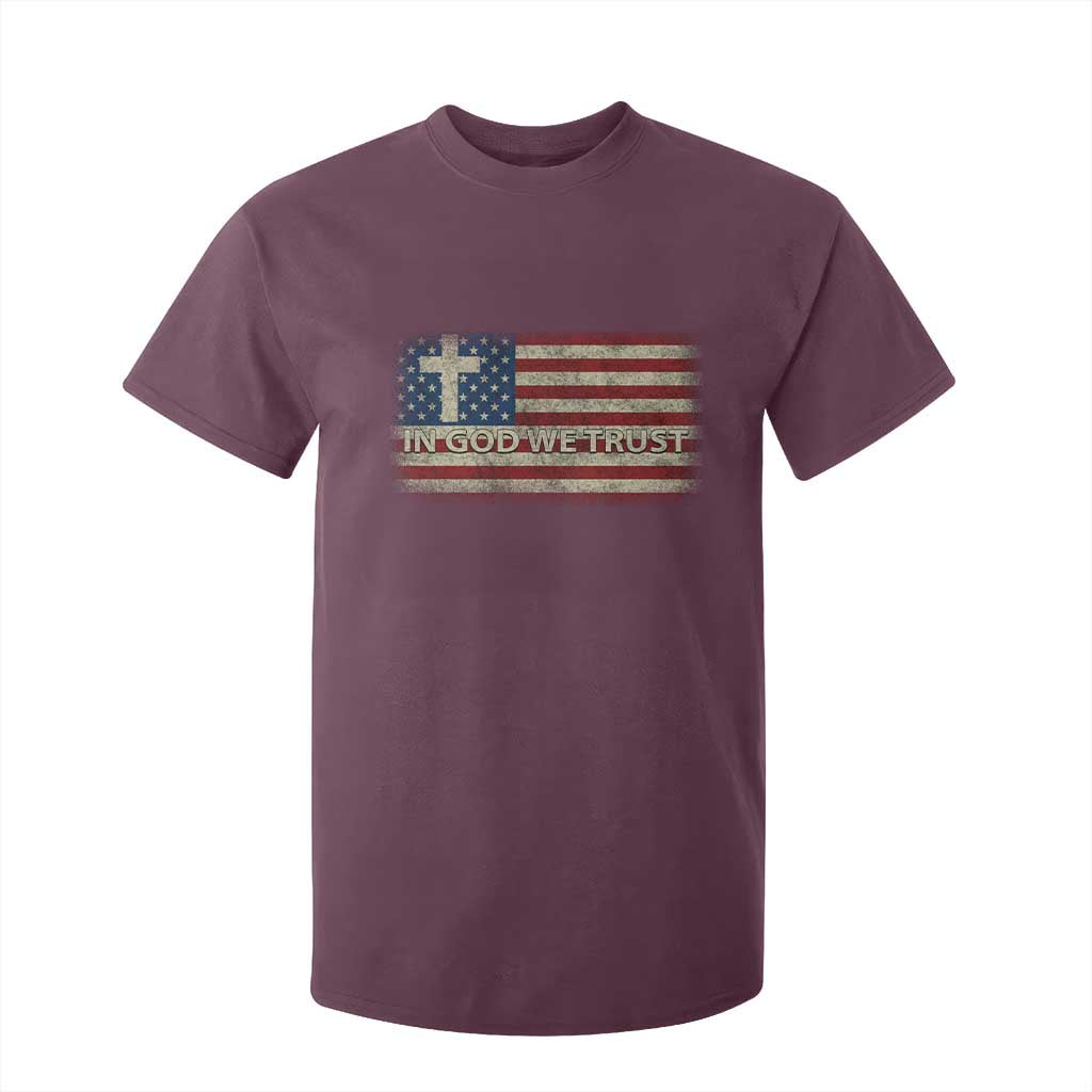 In God We Trust Christian US Flag T Shirt For Kid TS10 Maroon Print Your Wear
