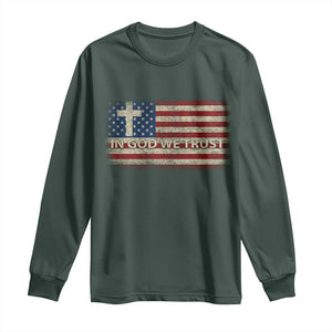 In God We Trust Christian US Flag Long Sleeve Shirt TS10 Dark Forest Green Print Your Wear