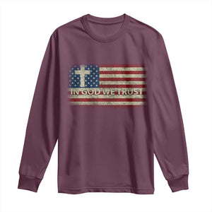 In God We Trust Christian US Flag Long Sleeve Shirt TS10 Maroon Print Your Wear