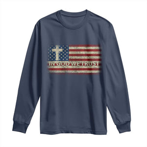 In God We Trust Christian US Flag Long Sleeve Shirt TS10 Navy Print Your Wear