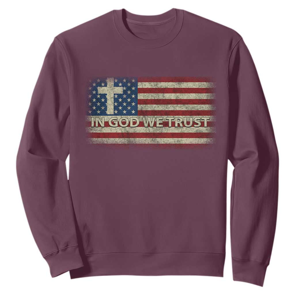 In God We Trust Christian US Flag Sweatshirt TS10 Maroon Print Your Wear