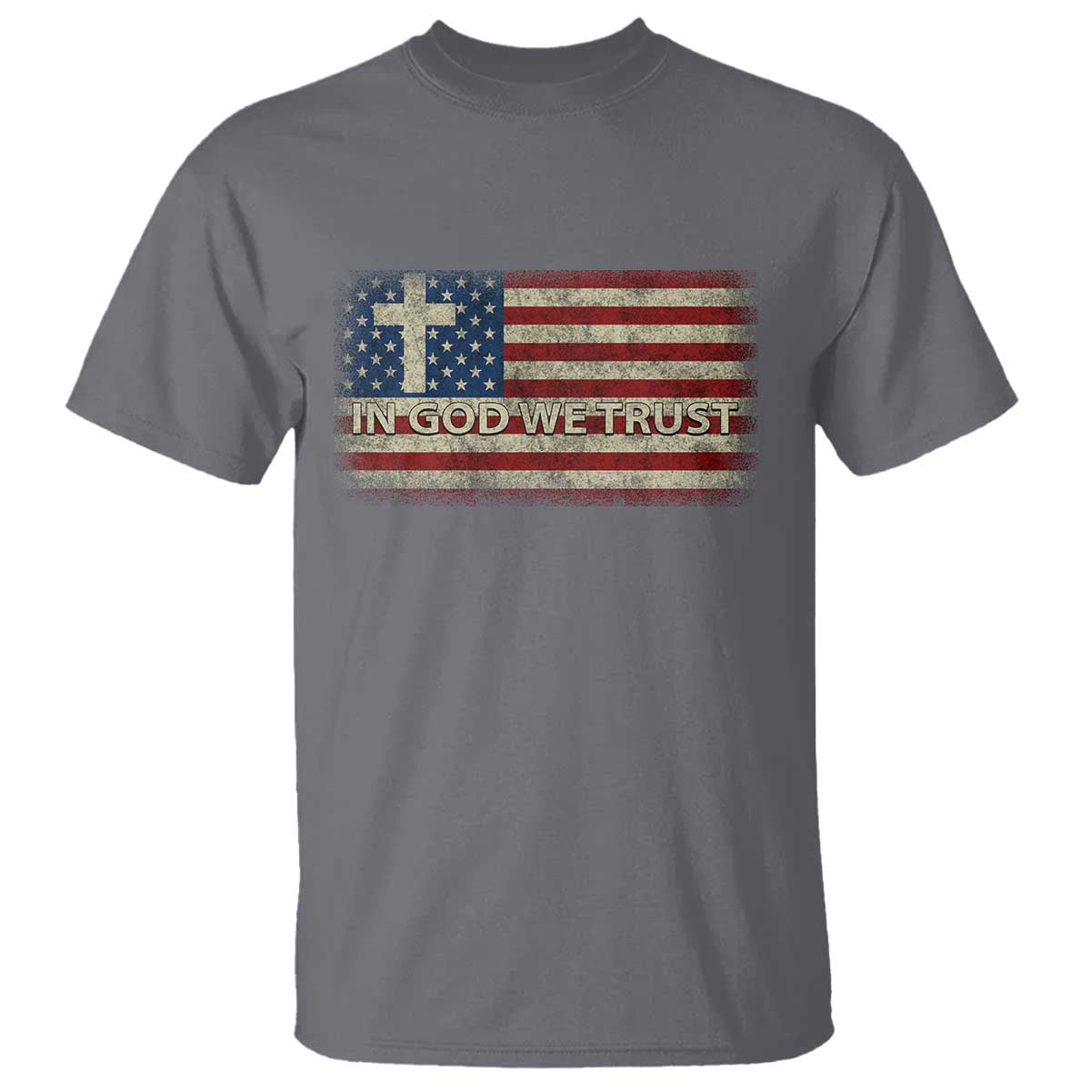 In God We Trust Christian US Flag T Shirt TS10 Charcoal Print Your Wear