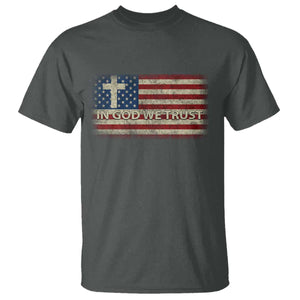 In God We Trust Christian US Flag T Shirt TS10 Dark Heather Print Your Wear