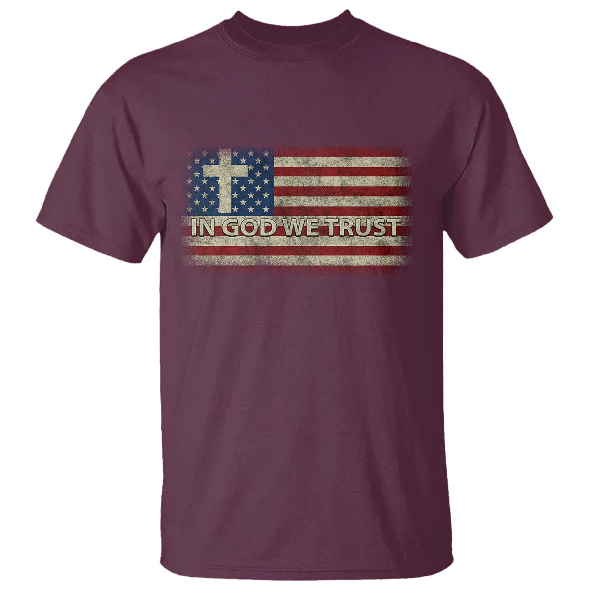 In God We Trust Christian US Flag T Shirt TS10 Maroon Print Your Wear