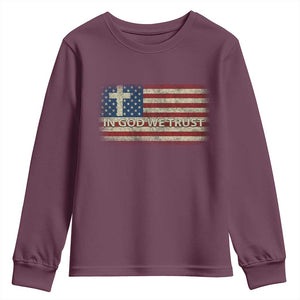 In God We Trust Christian US Flag Youth Sweatshirt TS10 Maroon Print Your Wear