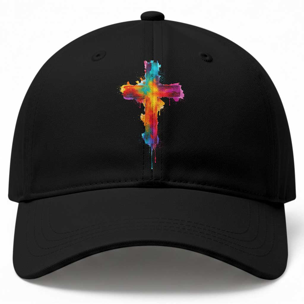 Faith Cross Baseball Cap Christian Believe Blessed By God Colorful Watercolor Graphic TS10 Print Your Wear