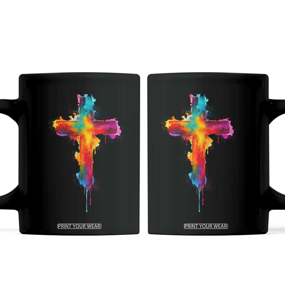 Faith Cross Coffee Mug Christian Believe Blessed By God Colorful Watercolor Graphic TS10 Black Print Your Wear