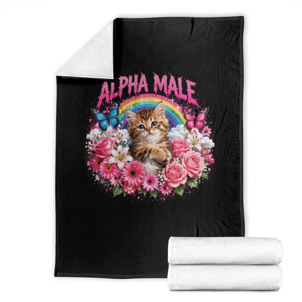 Alpha Male Throw Blanket Funny Cat Kitten Meme Rainbow Floral TS10 Black Print Your Wear