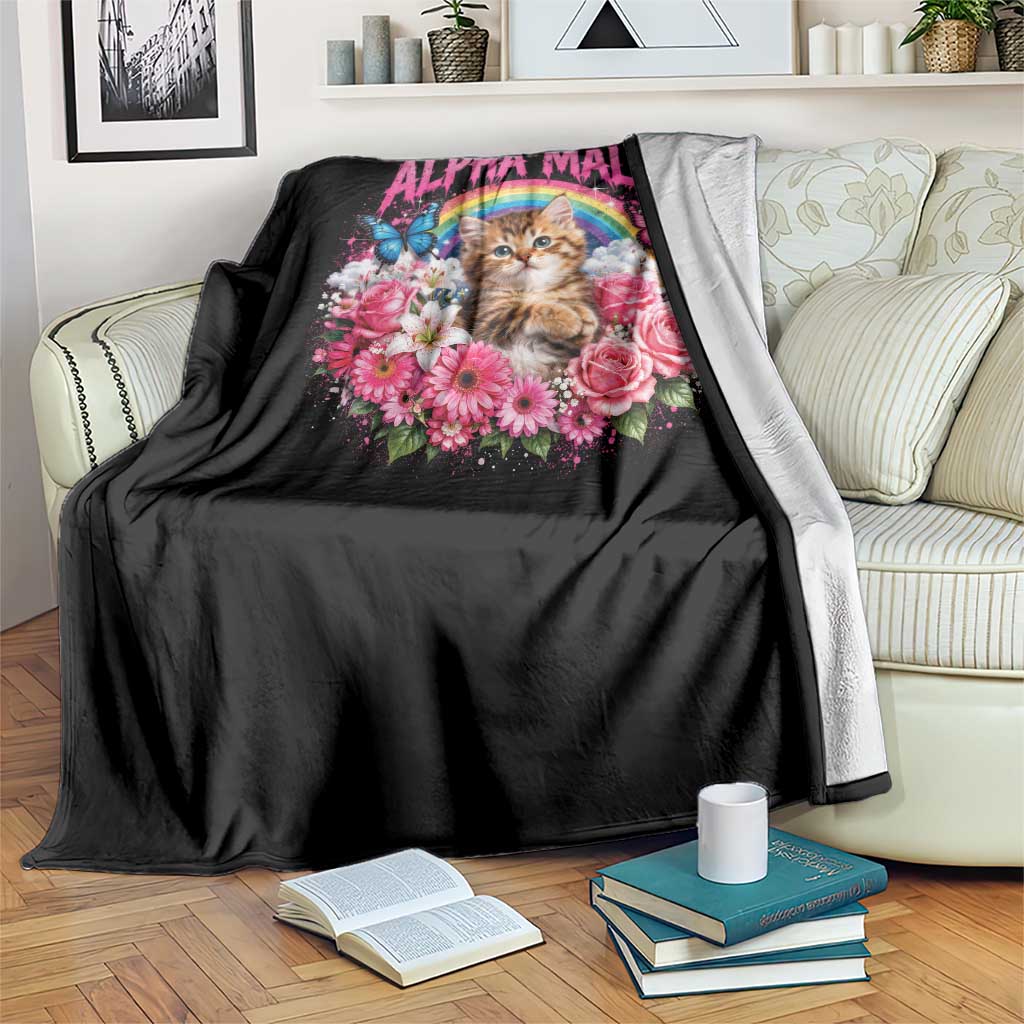 Alpha Male Throw Blanket Funny Cat Kitten Meme Rainbow Floral TS10 Print Your Wear