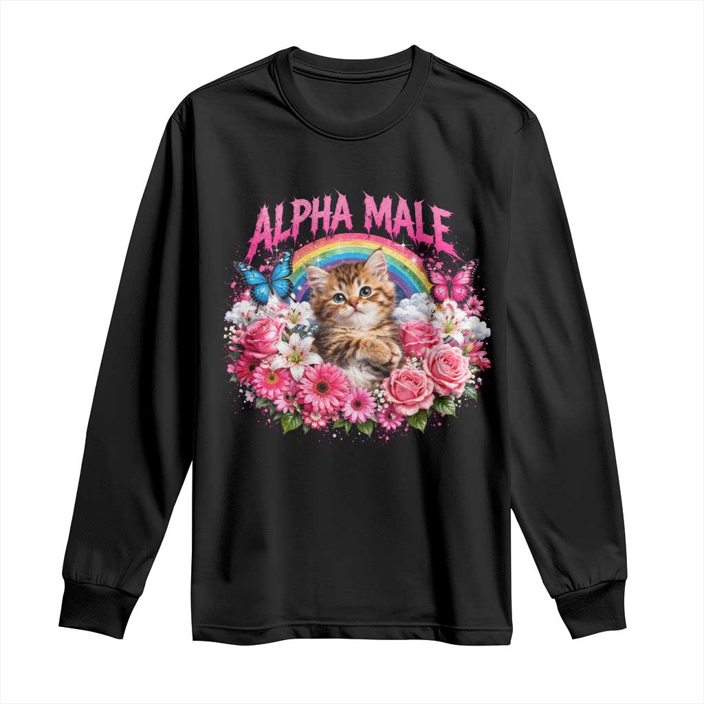 Alpha Male Long Sleeve Shirt Funny Cat Kitten Meme Rainbow Floral TS10 Black Print Your Wear