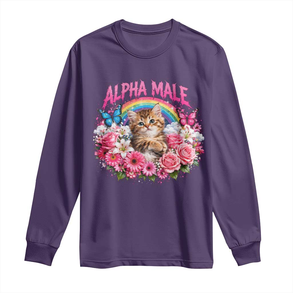 Alpha Male Long Sleeve Shirt Funny Cat Kitten Meme Rainbow Floral TS10 Purple Print Your Wear