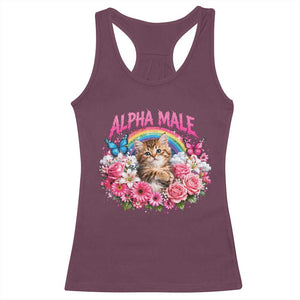 Alpha Male Racerback Tank Top Funny Cat Kitten Meme Rainbow Floral TS10 Maroon Print Your Wear