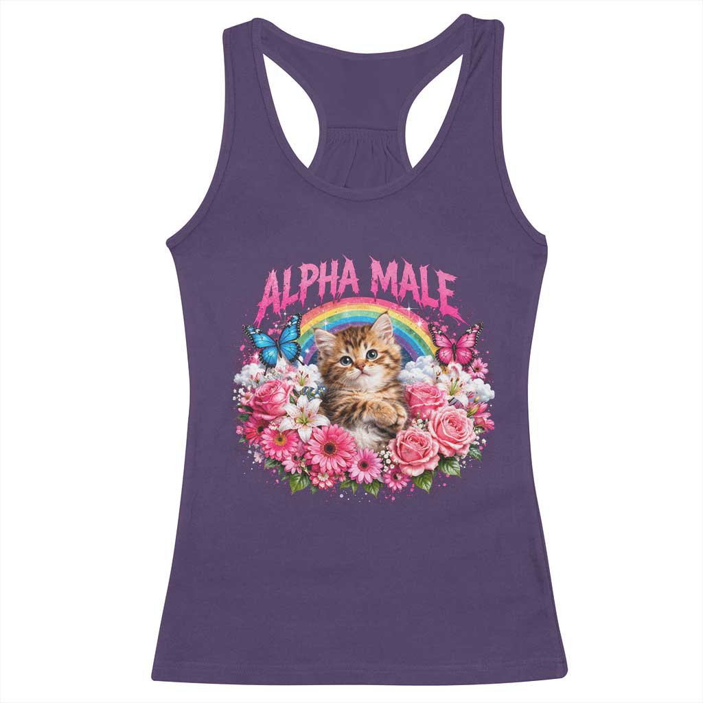 Alpha Male Racerback Tank Top Funny Cat Kitten Meme Rainbow Floral TS10 Purple Print Your Wear