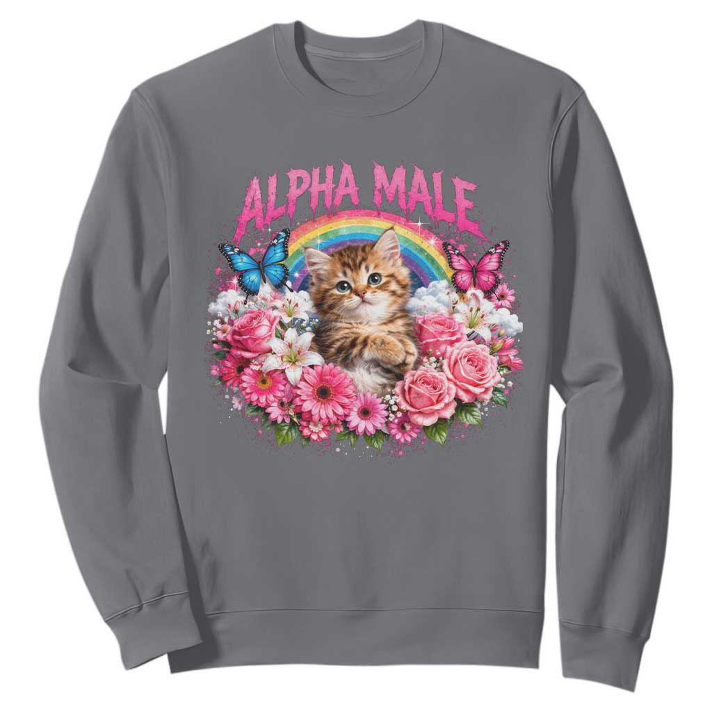 Alpha Male Sweatshirt Funny Cat Kitten Meme Rainbow Floral TS10 Charcoal Print Your Wear