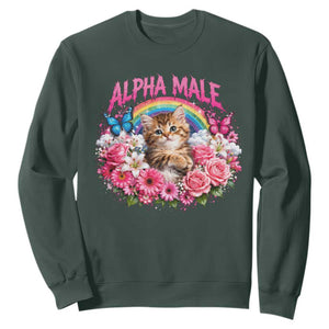 Alpha Male Sweatshirt Funny Cat Kitten Meme Rainbow Floral TS10 Dark Forest Green Print Your Wear