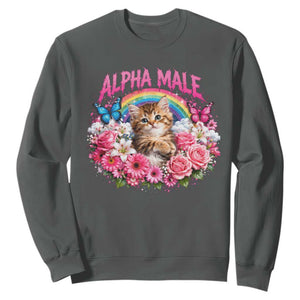 Alpha Male Sweatshirt Funny Cat Kitten Meme Rainbow Floral TS10 Dark Heather Print Your Wear