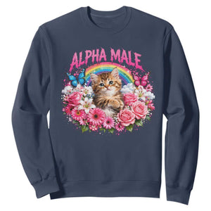 Alpha Male Sweatshirt Funny Cat Kitten Meme Rainbow Floral TS10 Navy Print Your Wear