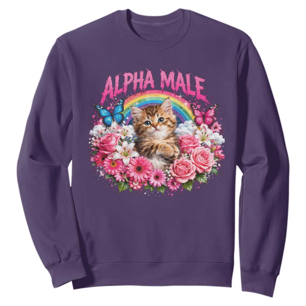 Alpha Male Sweatshirt Funny Cat Kitten Meme Rainbow Floral TS10 Purple Print Your Wear
