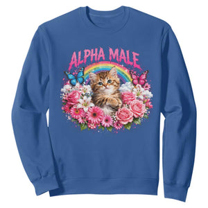 Alpha Male Sweatshirt Funny Cat Kitten Meme Rainbow Floral TS10 Royal Blue Print Your Wear