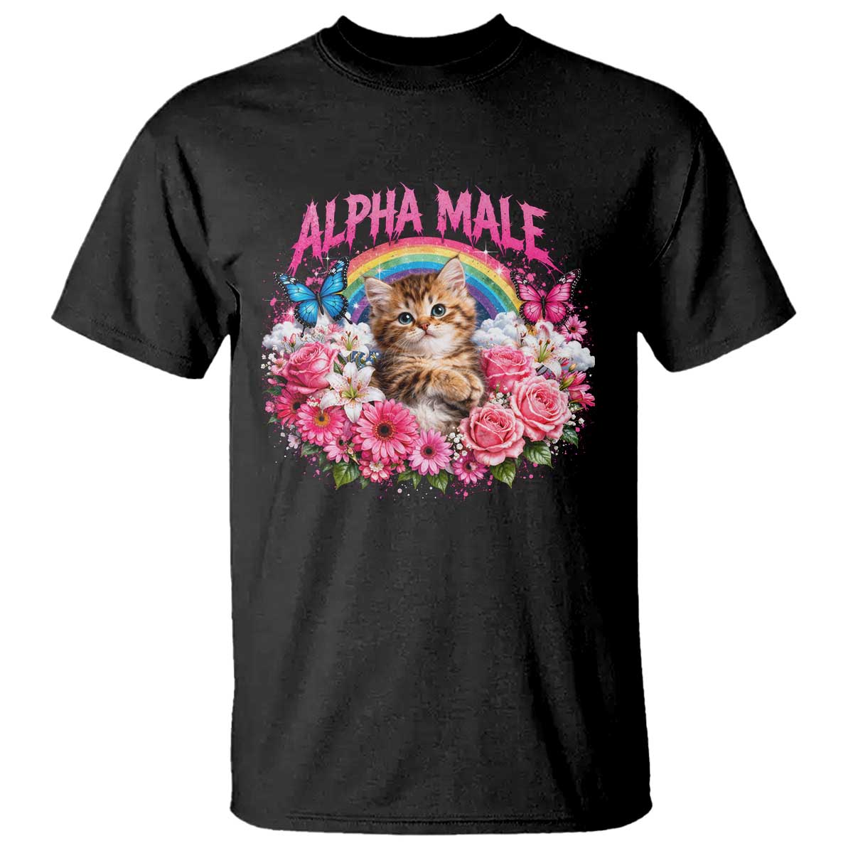Alpha Male T Shirt Funny Cat Kitten Meme Rainbow Floral TS10 Black Print Your Wear