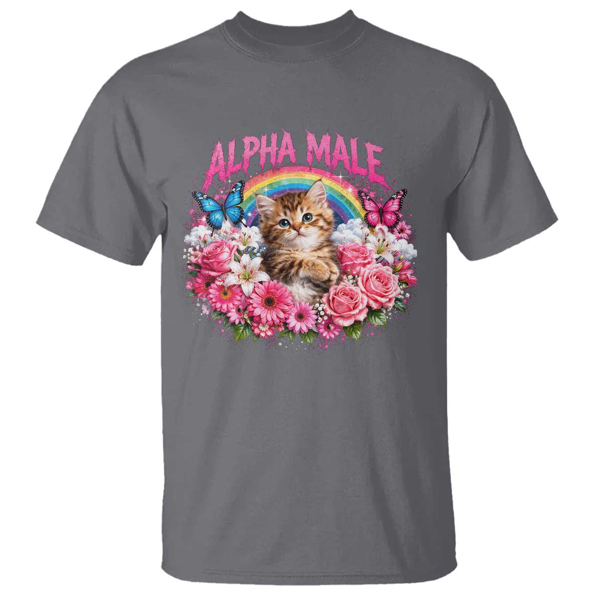 Alpha Male T Shirt Funny Cat Kitten Meme Rainbow Floral TS10 Charcoal Print Your Wear