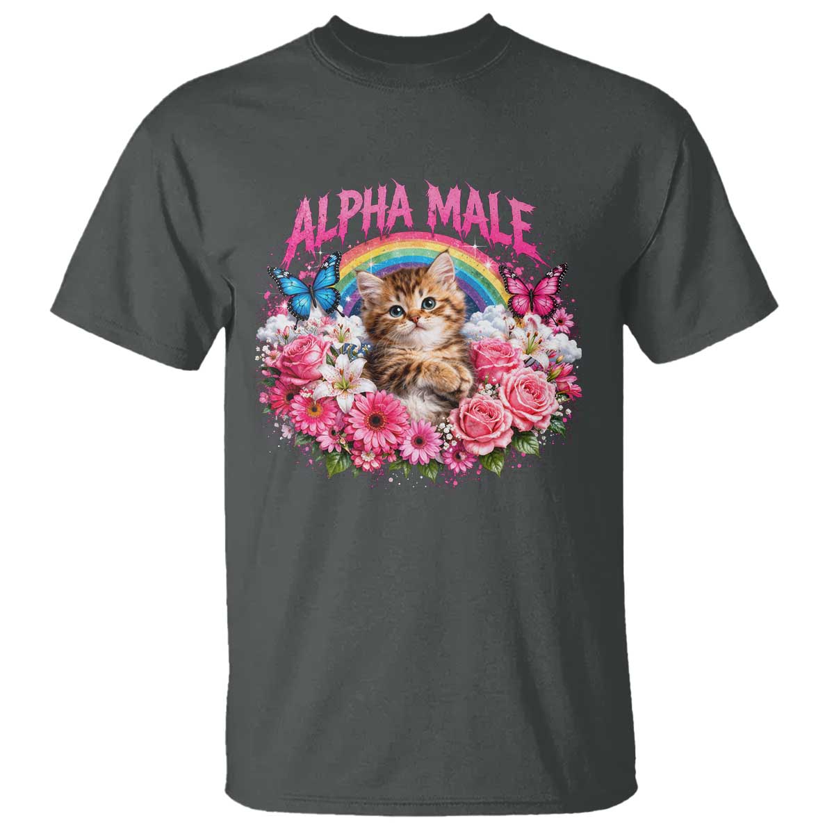 Alpha Male T Shirt Funny Cat Kitten Meme Rainbow Floral TS10 Dark Heather Print Your Wear